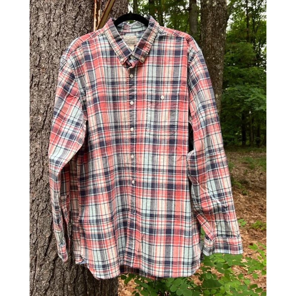 L.L.Bean Men’s XL-Tall Plaid Long Sleeve Shirt Slightly Fitted Woven Cotton